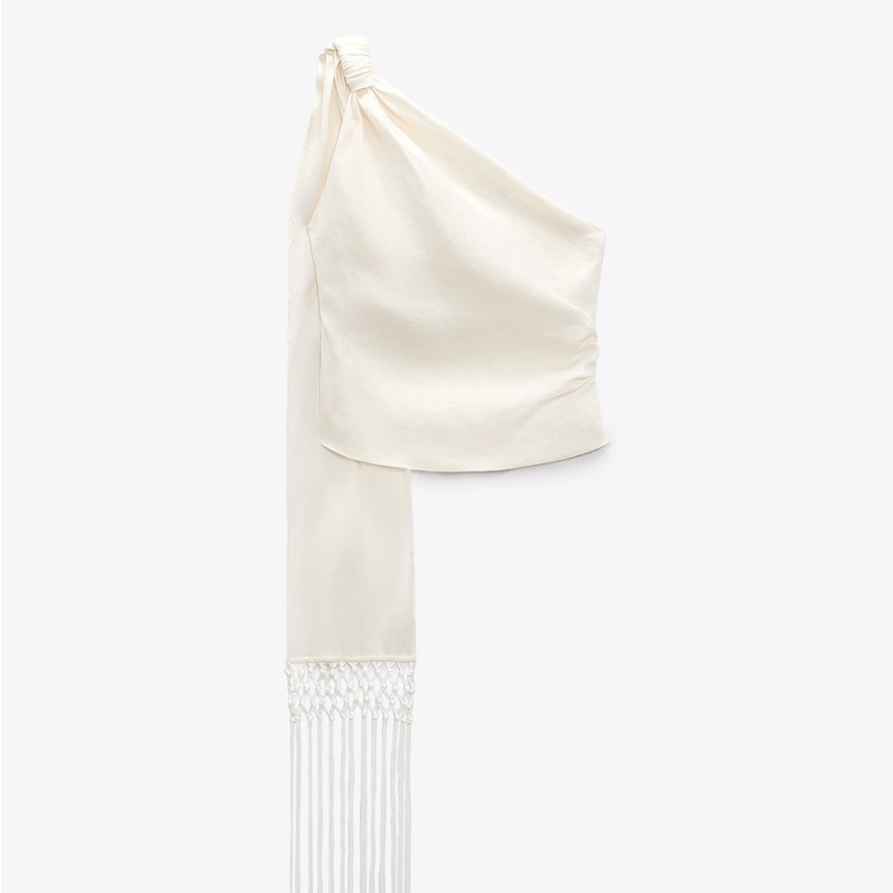 Zara Cream One-Shoulder Top - Picture 4 of 10